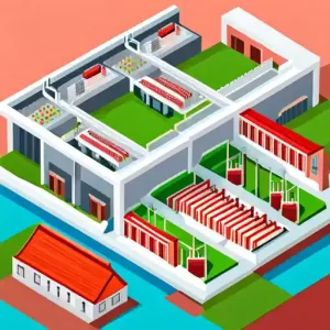 Meat processing factory isometric view